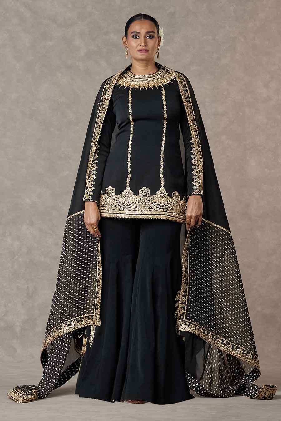 Black Mogra Embroidered Sharara Set