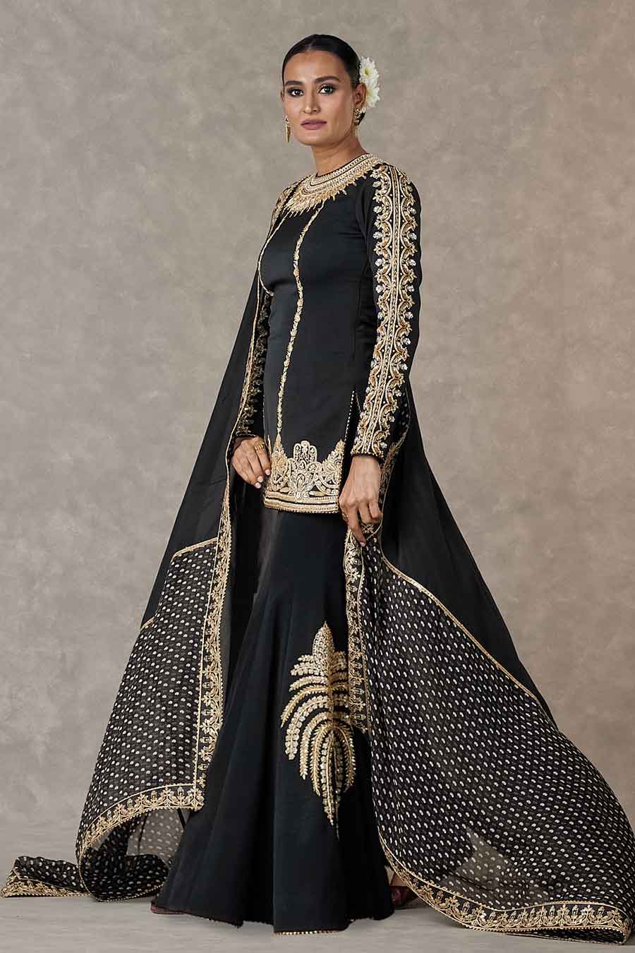 Black Mogra Embroidered Sharara Set