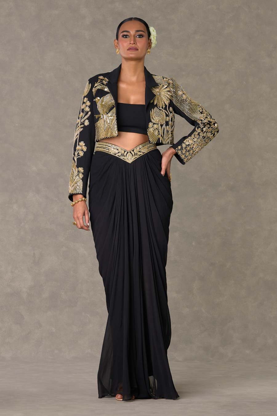 Black Son-Chidiya Embroidered Cropped Blazer Co-ord Set