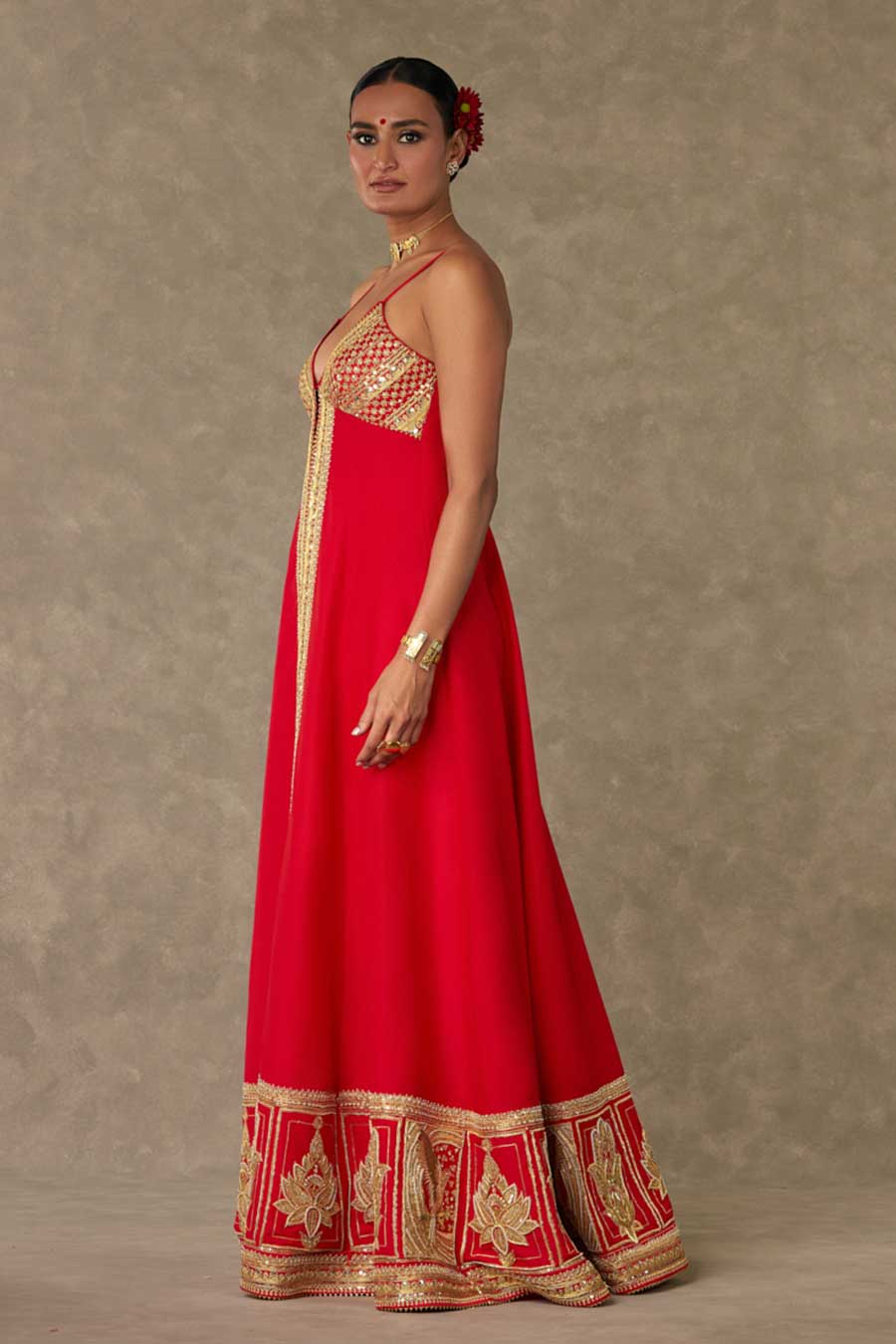 Red Haathphool Embroidered Tunic & Palazzo Set