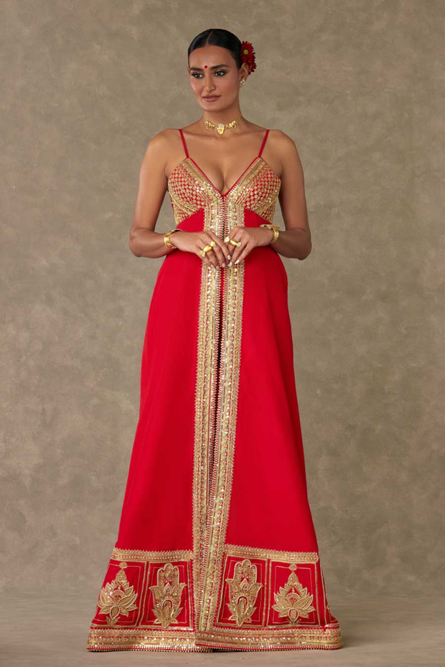 Red Haathphool Embroidered Tunic & Palazzo Set