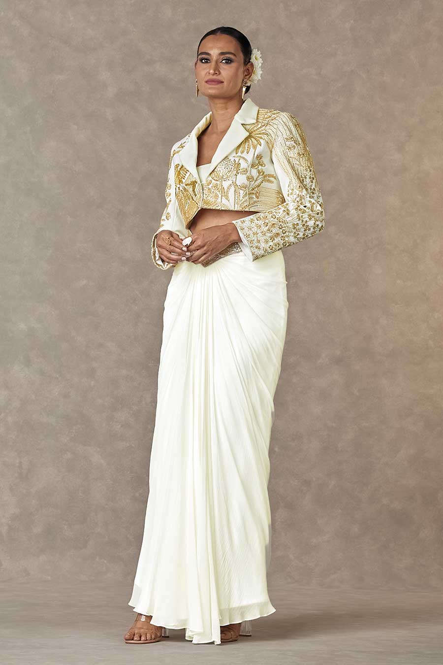 Ivory Son-Chidiya Embroidered Cropped Blazer & Skirt Set