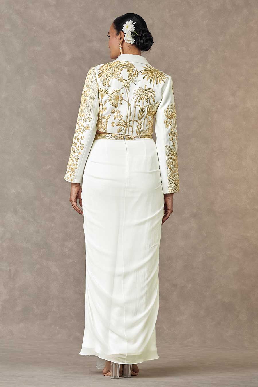 Ivory Son-Chidiya Embroidered Cropped Blazer & Skirt Set