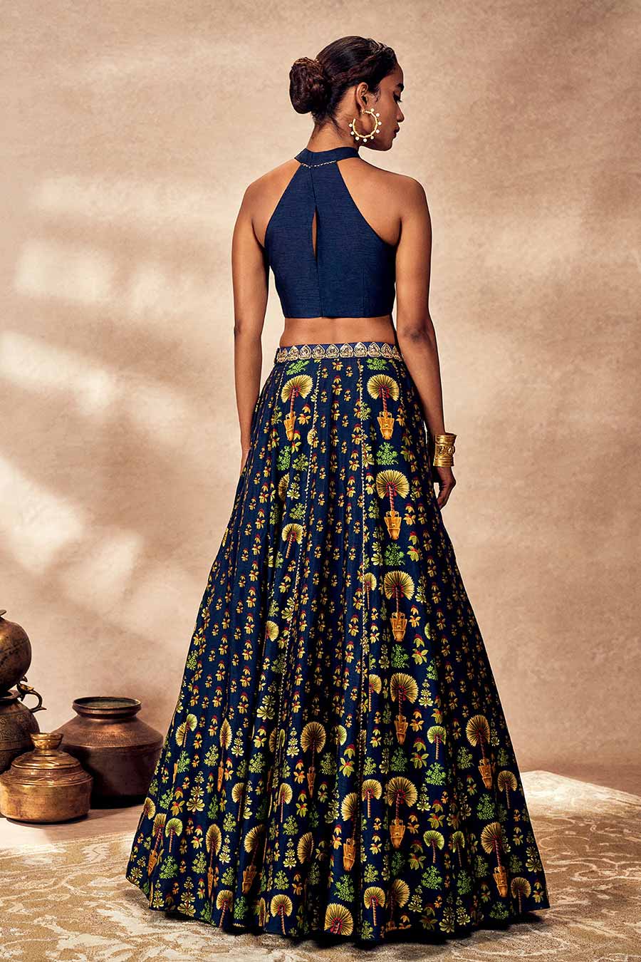 Blue Nomadic Tribe Printed Blouse & Lehenga Set