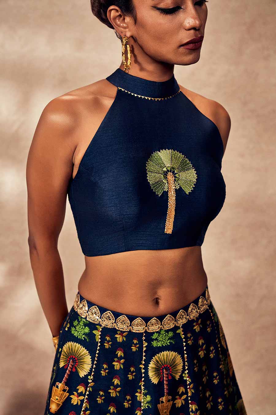 Blue Nomadic Tribe Printed Blouse & Lehenga Set
