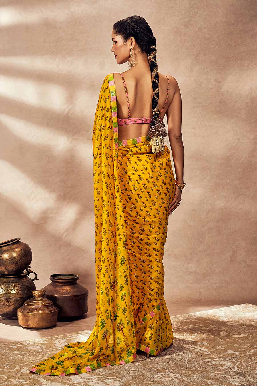 Yellow Pixie Dust Printed Saree With Blouse Piece