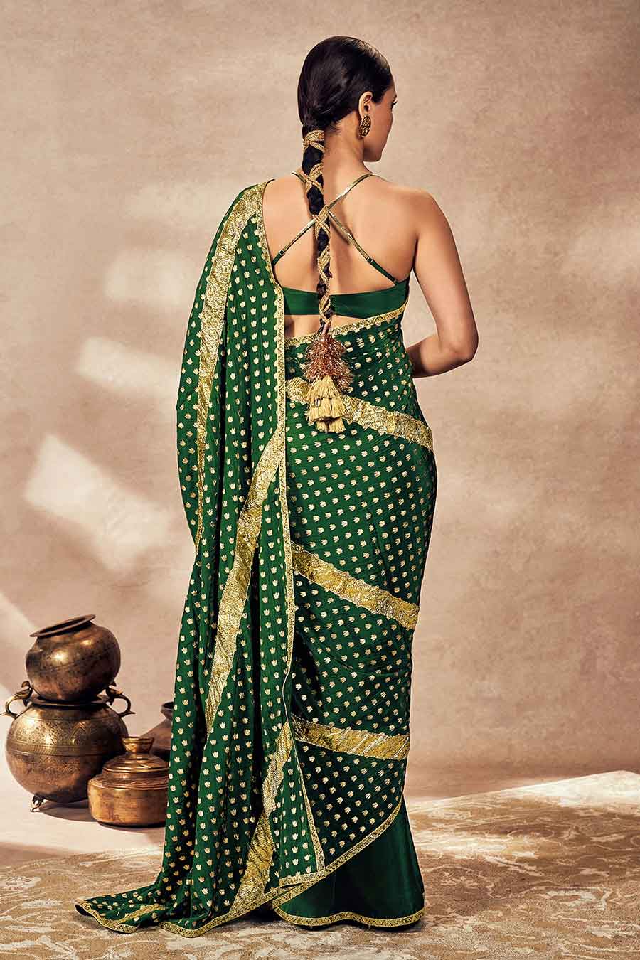 Green Palmscape Printed Saree With Blouse Piece