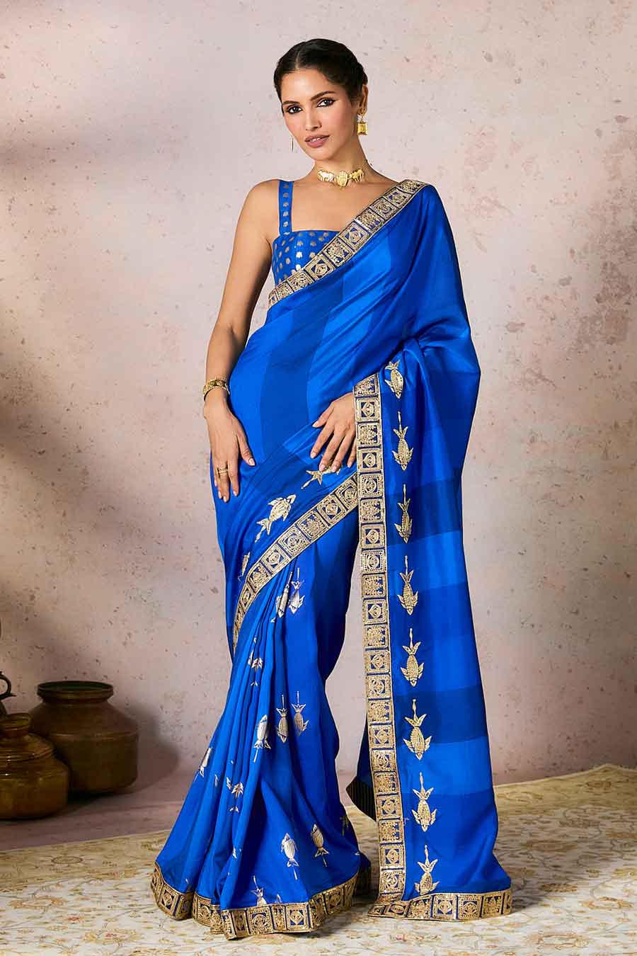 Blue Mystic Printed Saree With Blouse Piece