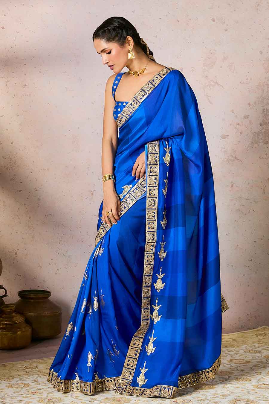 Blue Mystic Printed Saree With Blouse Piece