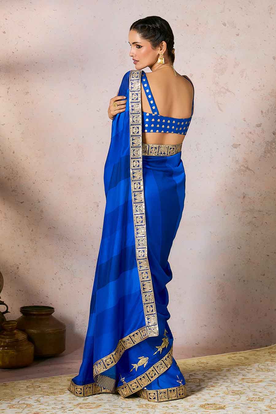 Blue Mystic Printed Saree With Blouse Piece