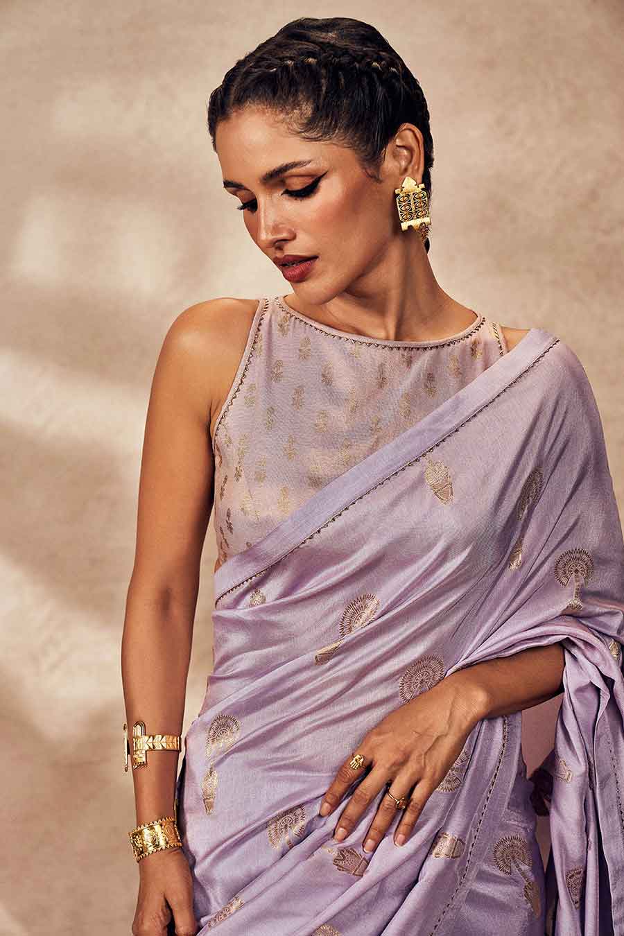 Lilac Jacquard Saree With Blouse Piece