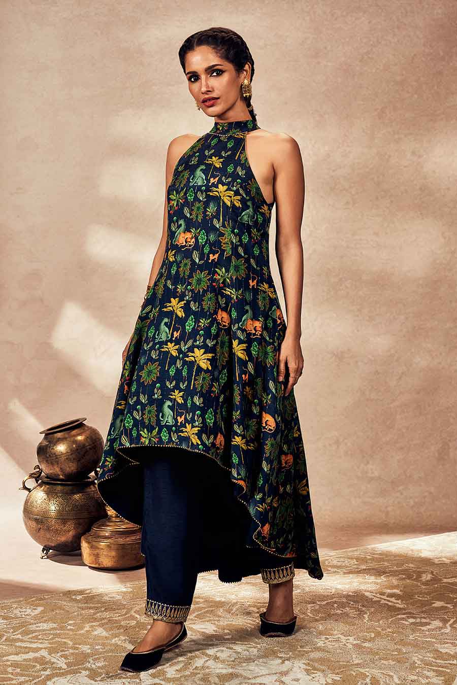 Blue Tropical Rhapsody Printed Tunic & Pant Set