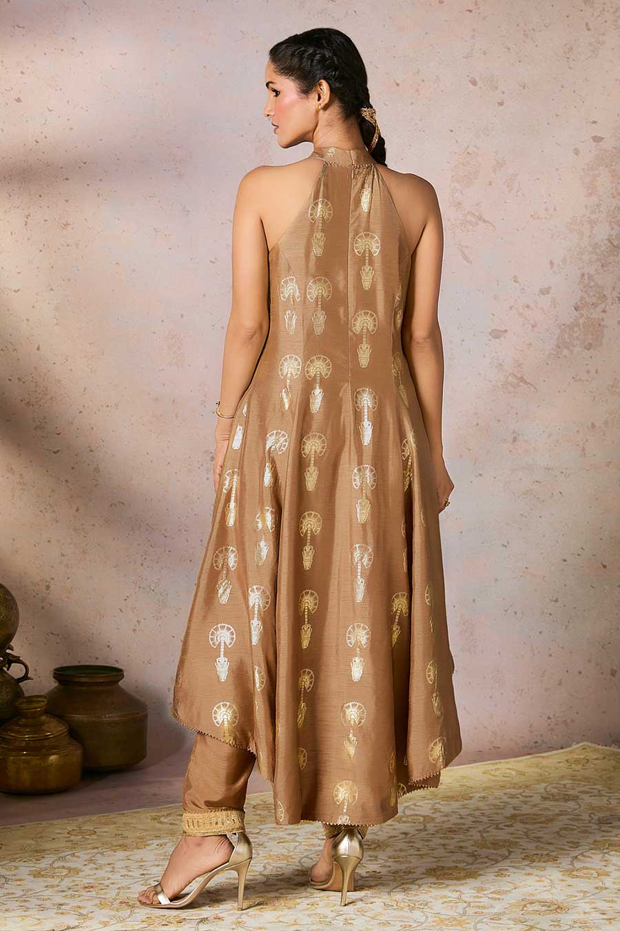 Beige Traveller's Palm Printed Tunic & Pant Set