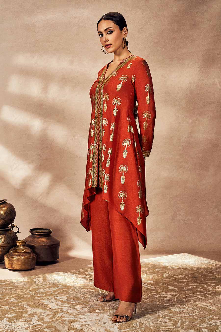 Rust Traveller's Printed Tunic & Pant Set