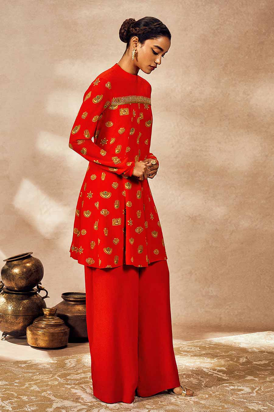Red Trinkets Printed Tunic & Pant Set