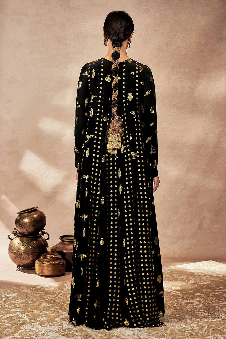 Black Potters Touch Embroidered Anarkali & Dupatta Set
