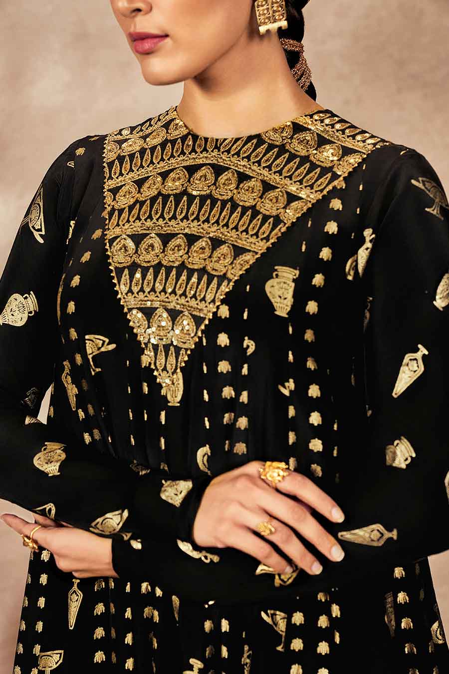 Black Potters Touch Embroidered Anarkali & Dupatta Set