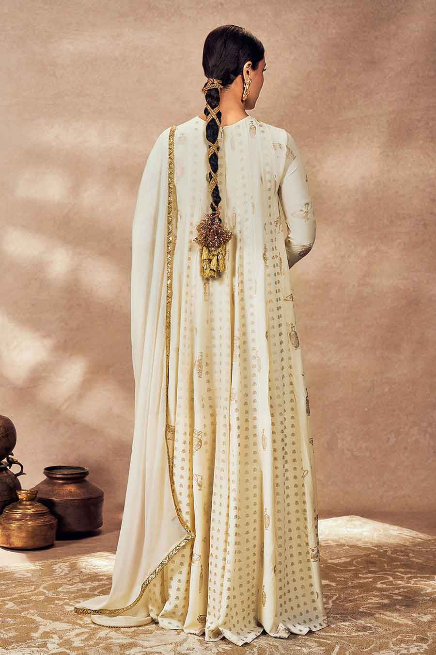 Ivory Potters Touch Embroidered Anarkali & Dupatta Set