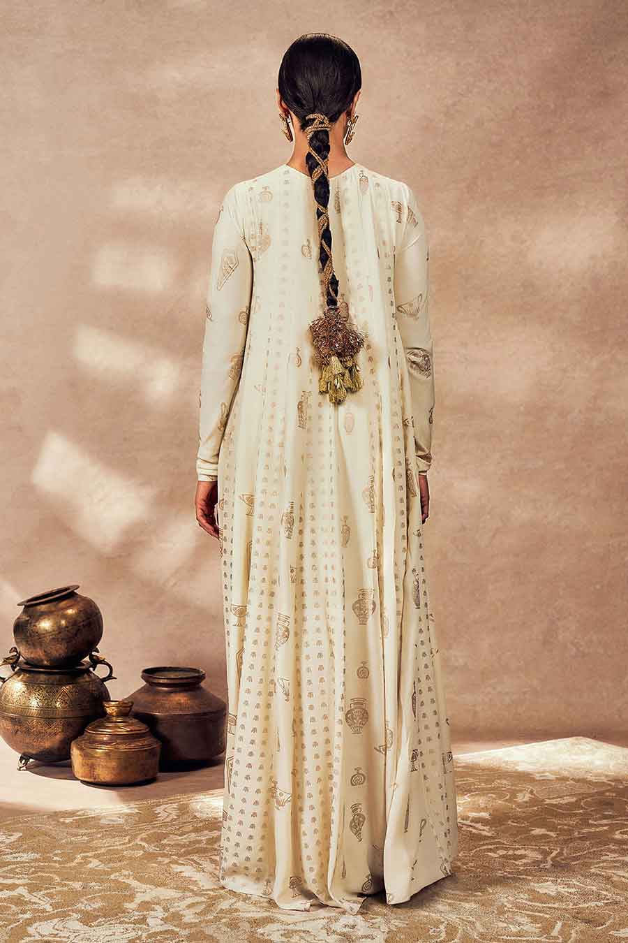 Ivory Potters Touch Embroidered Anarkali & Dupatta Set