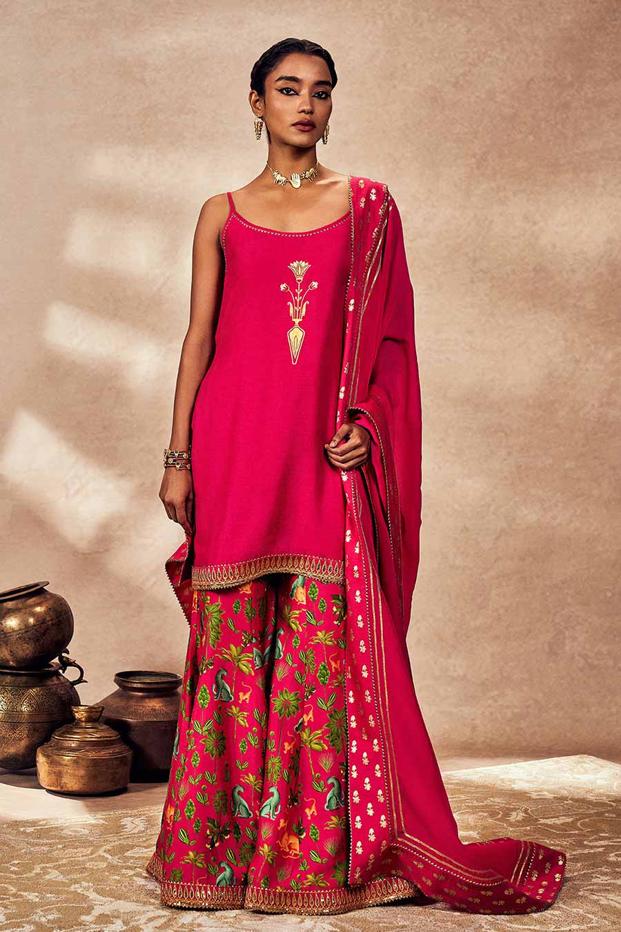 Pink Tropical Rhapsody Embellished Sharara Set