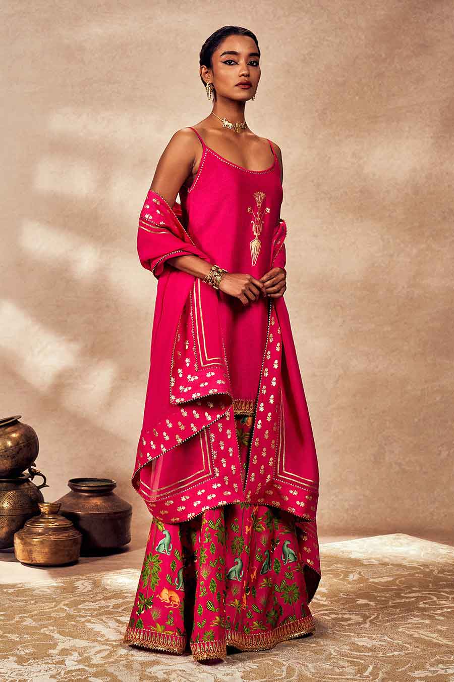 Pink Tropical Rhapsody Embellished Sharara Set