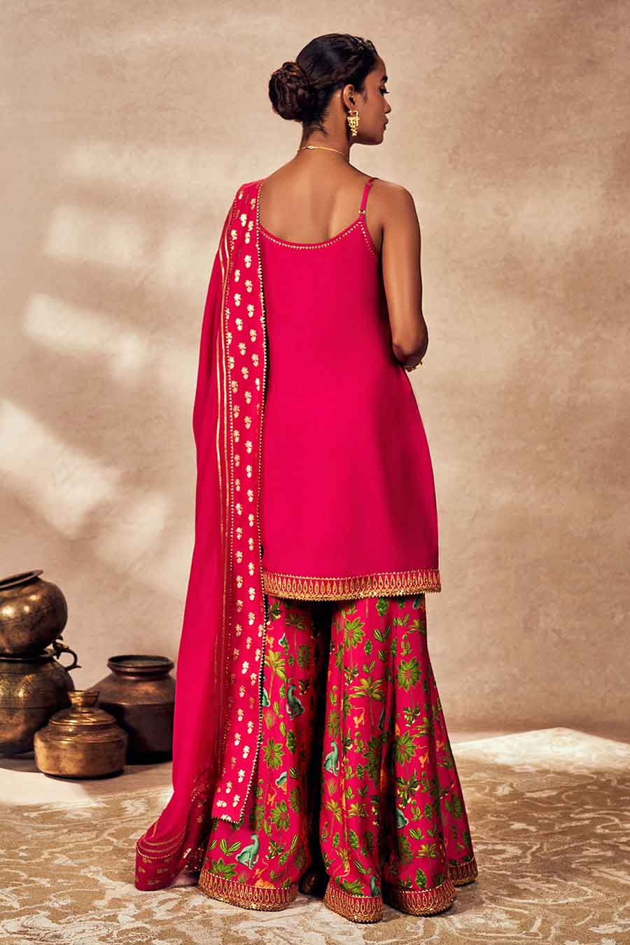 Pink Tropical Rhapsody Embellished Sharara Set