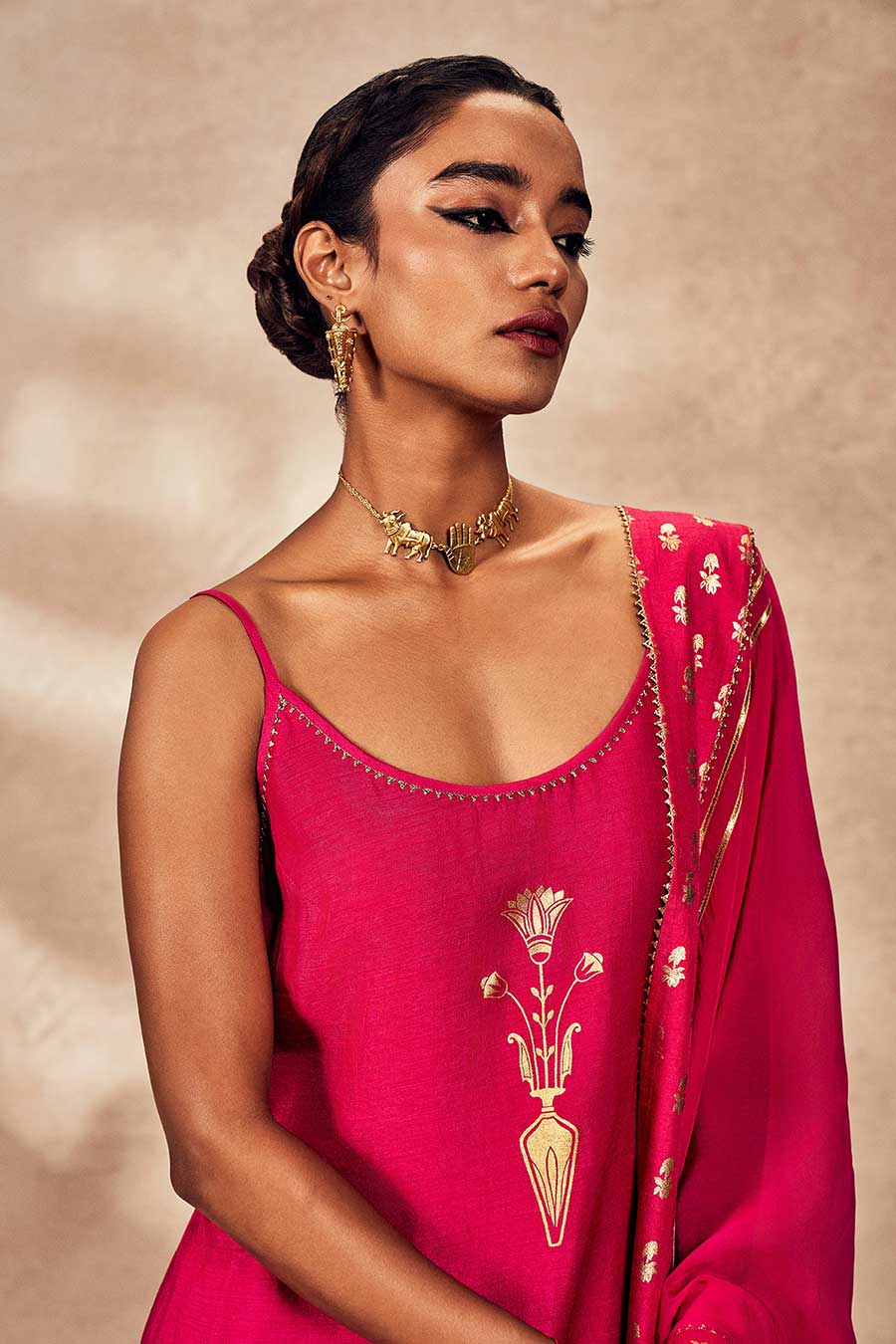 Pink Tropical Rhapsody Embellished Sharara Set