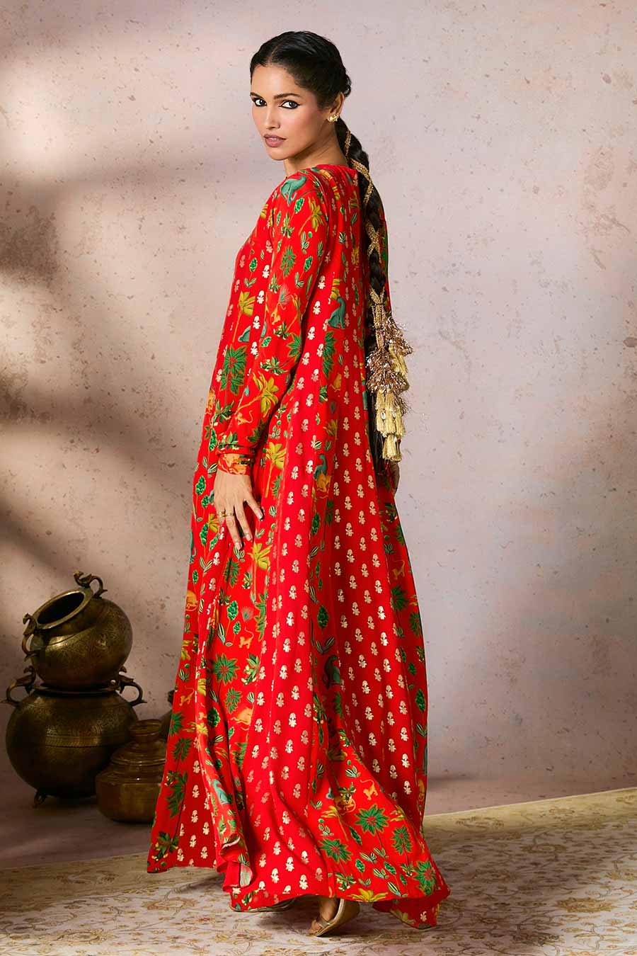 Red Tropical Rhapsody Embroidered Anarkali & Dupatta Set