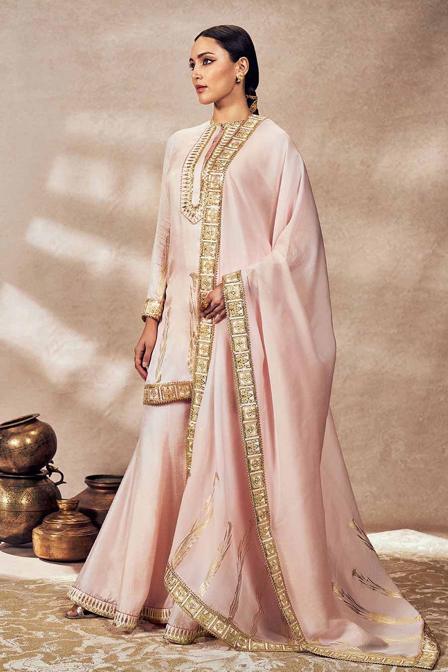 Baby Pink Whispering Lily Embellished Sharara Set