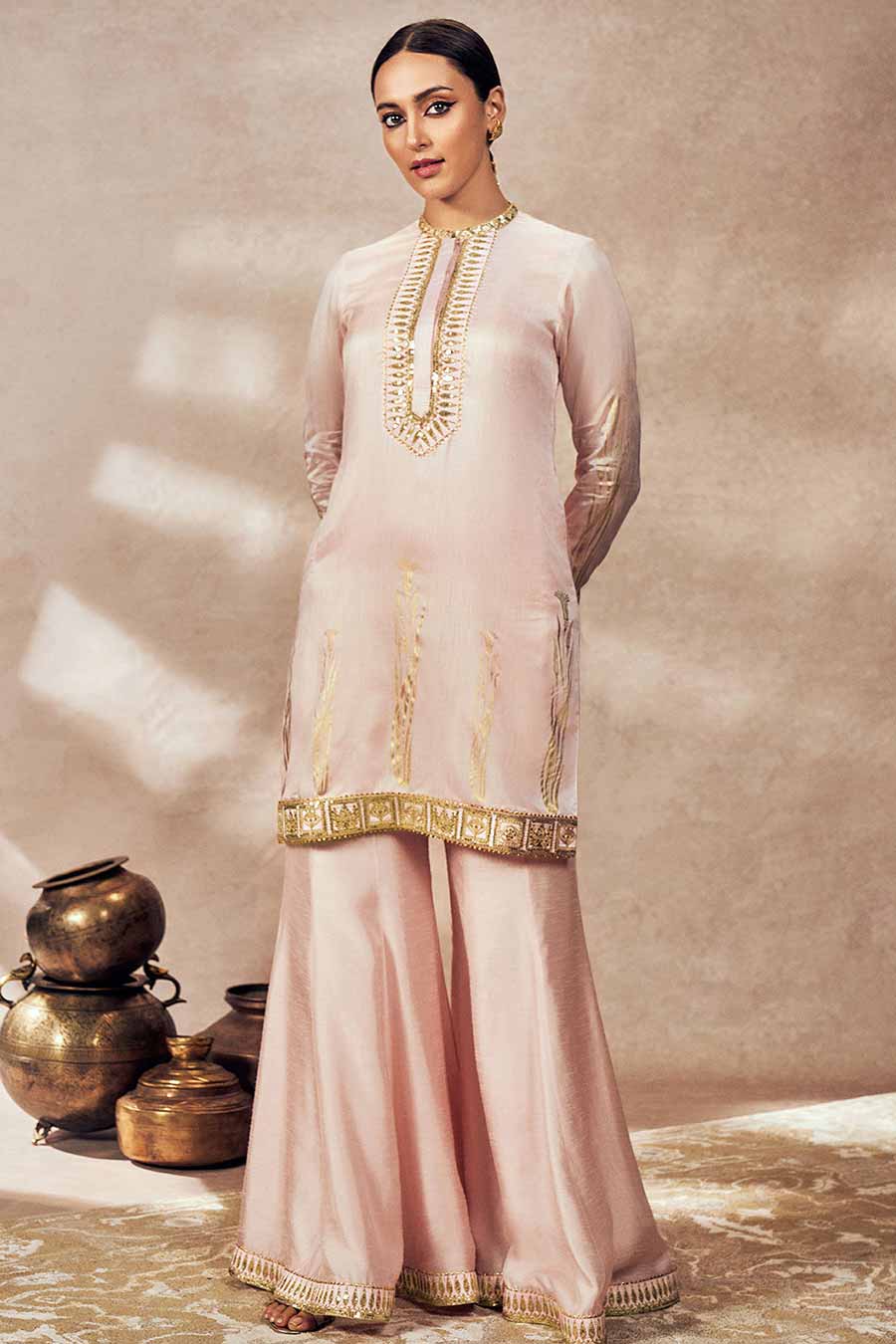 Baby Pink Whispering Lily Embellished Sharara Set