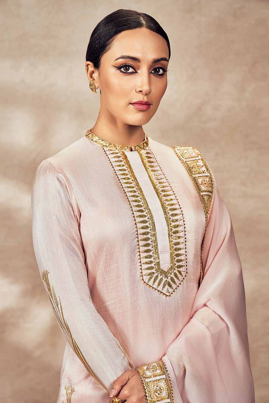Baby Pink Whispering Lily Embellished Sharara Set