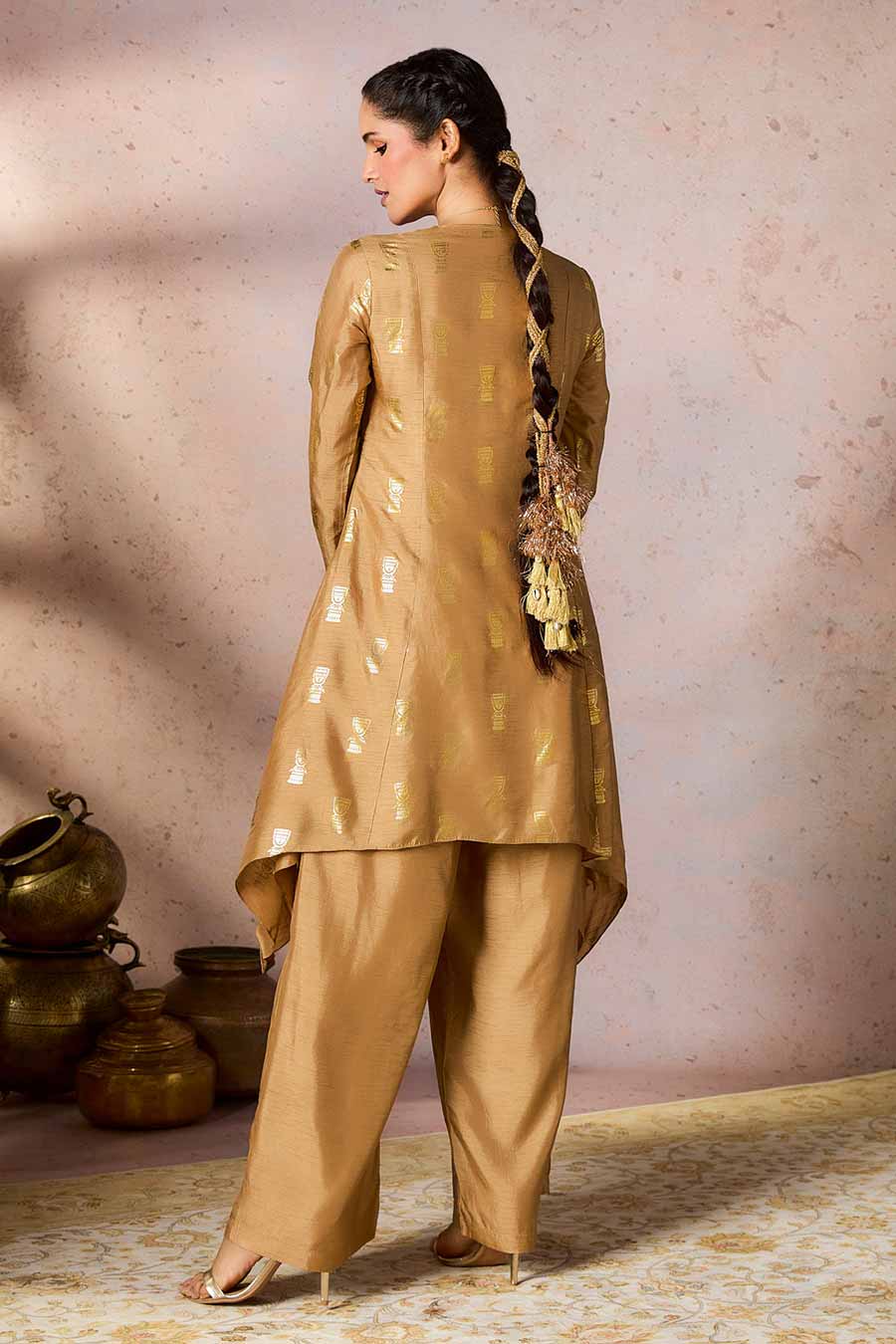 Beige Timber Tribe Printed Tunic & Pant Set