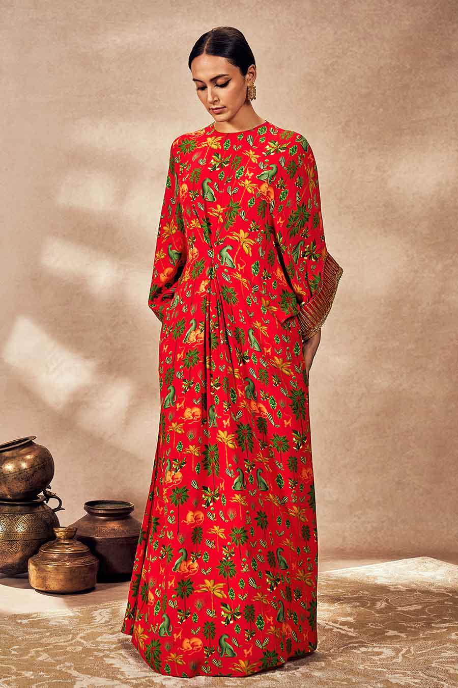 Red Tropical Rhapsody Printed Kaftan