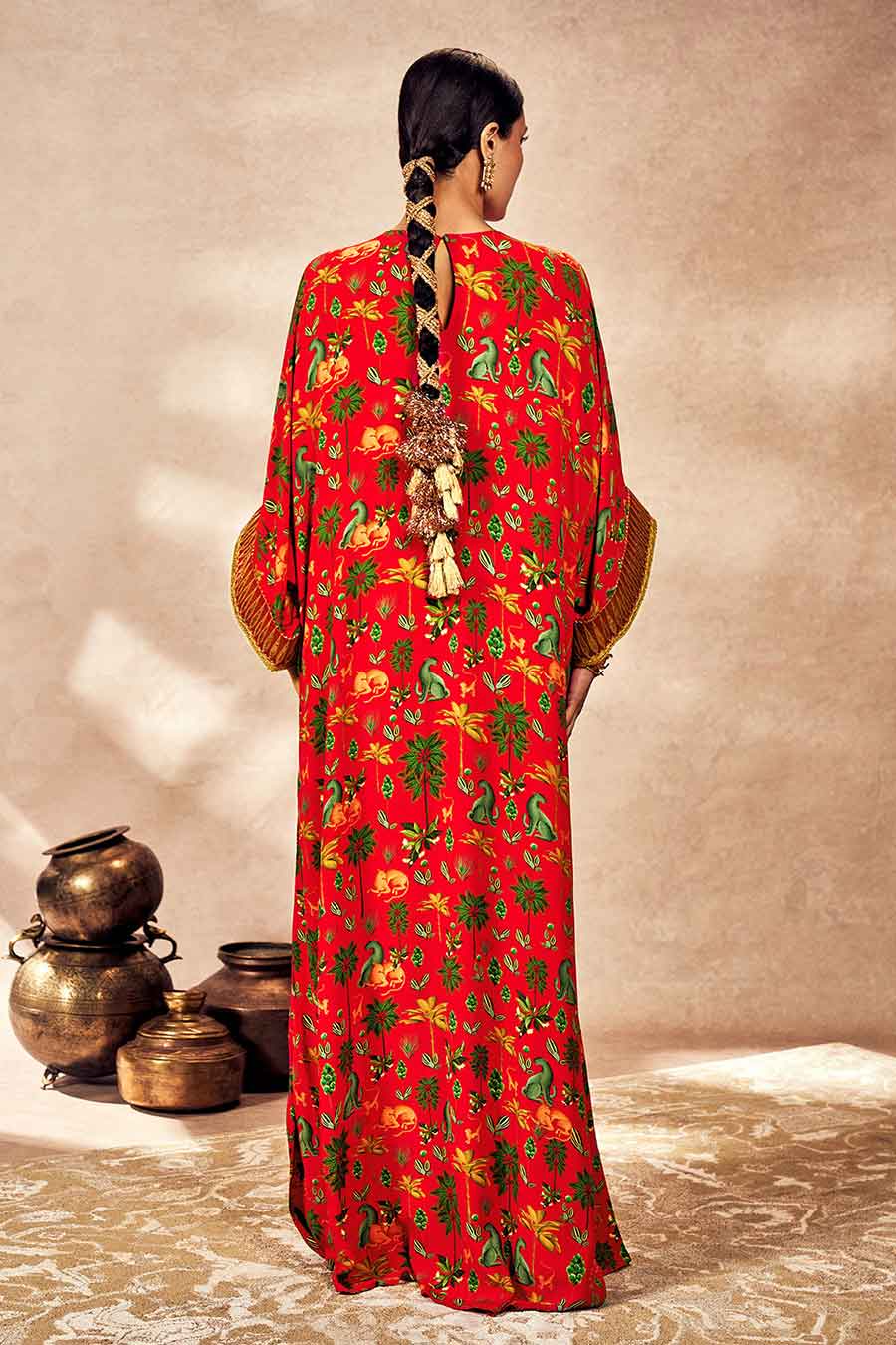Red Tropical Rhapsody Printed Kaftan