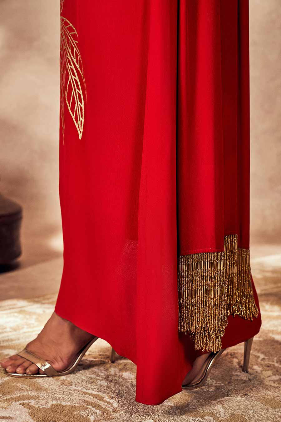 Red Tropical Printed One-Shoulder Kaftan