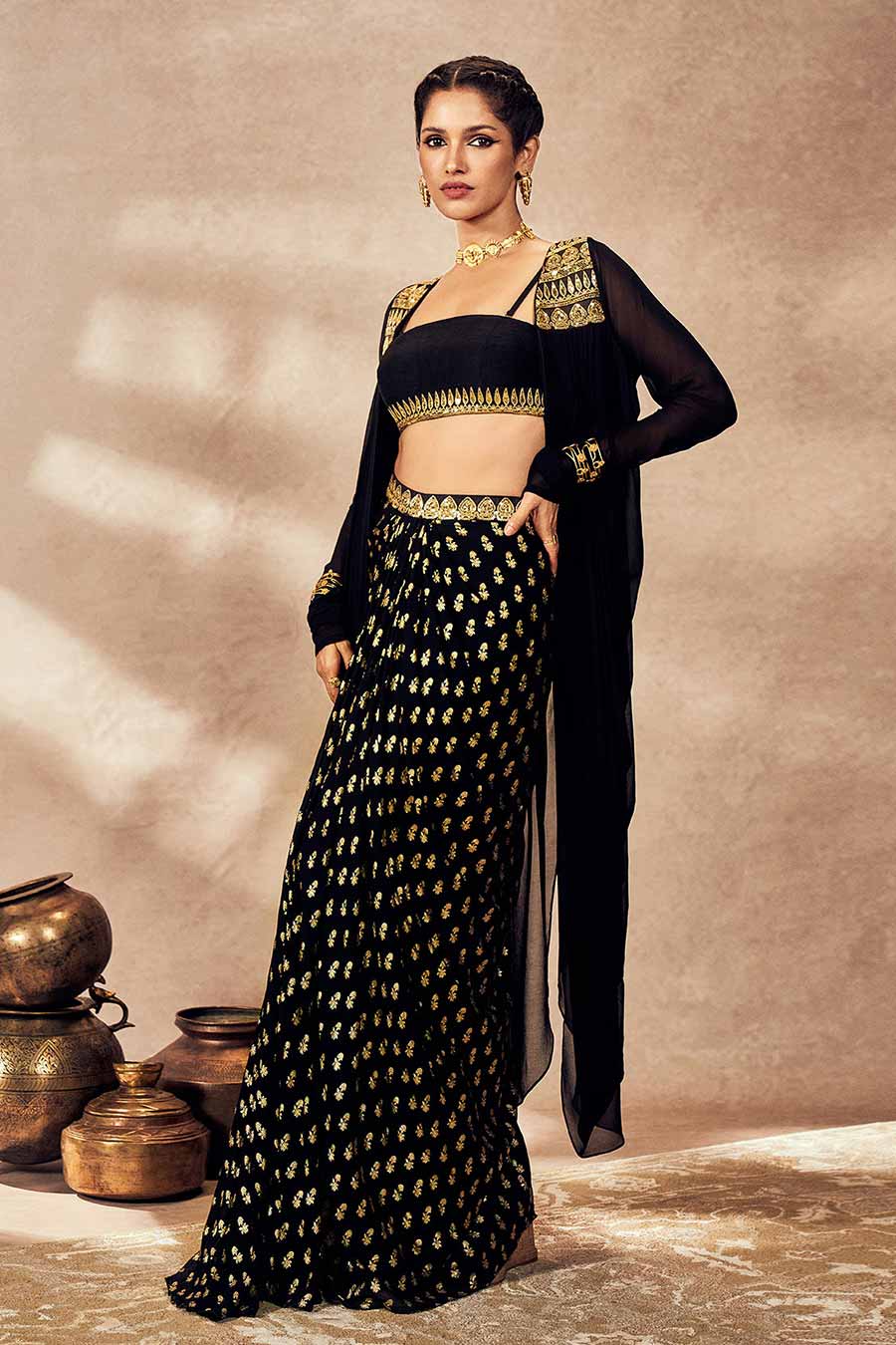 Black Pixie Dust Printed Bustier, Skirt & Jacket Set