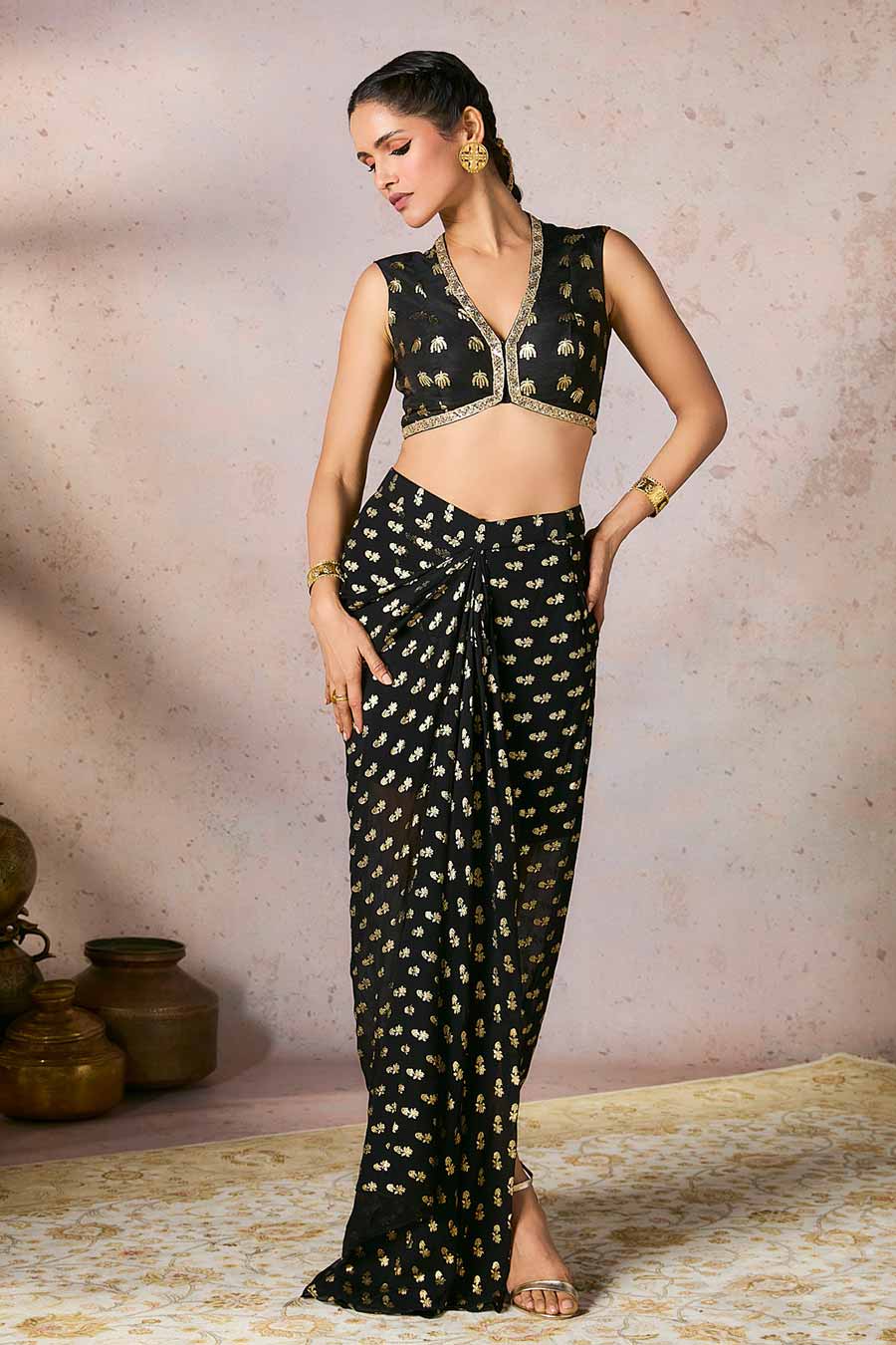 Black Palmscape Printed Skirt Set
