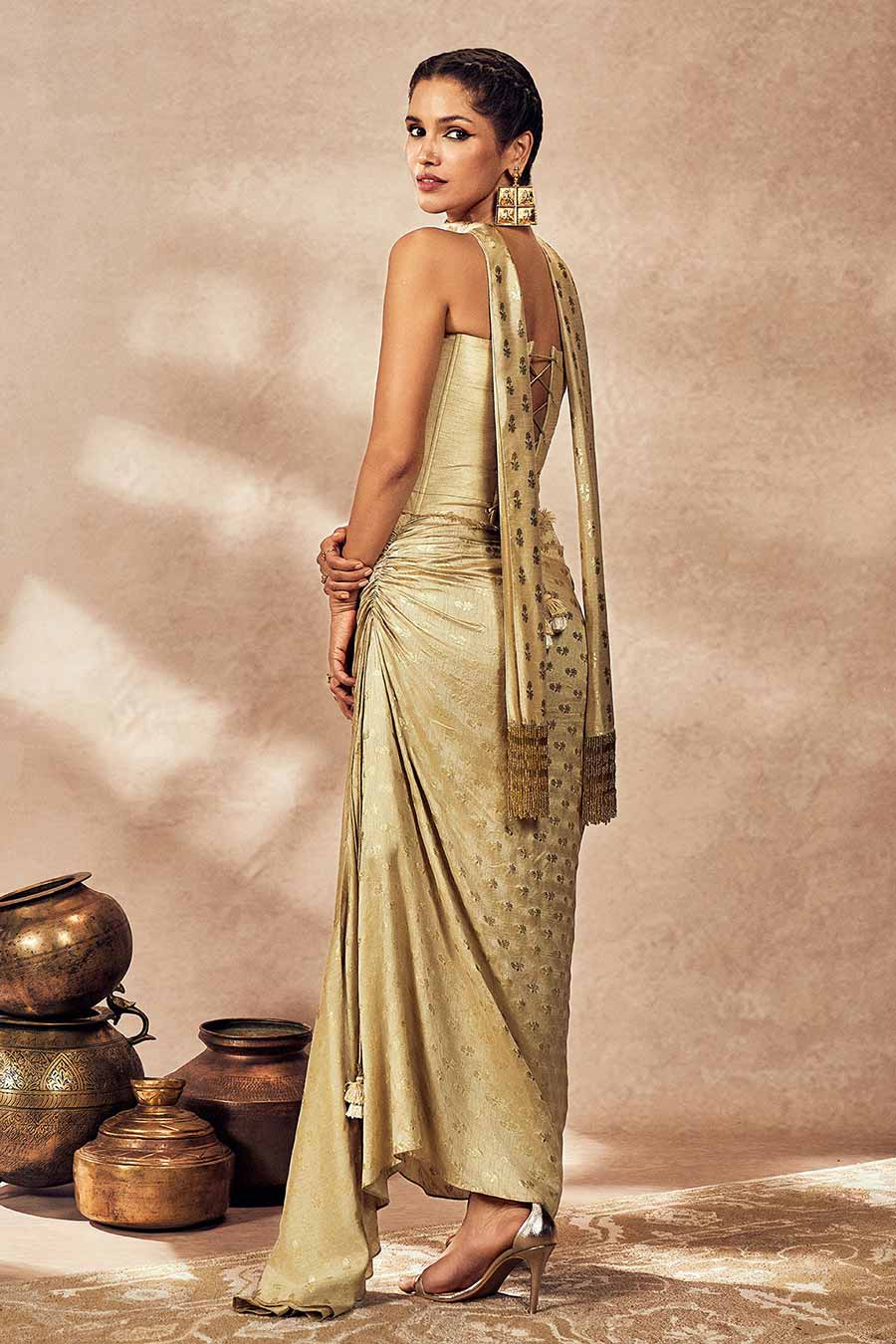 Beige Pixie Dust Printed Corset & Skirt Set
