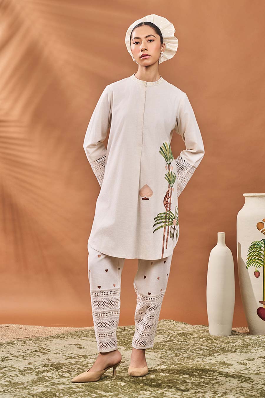 Ivory Blooming Board Tunic & Pant Set