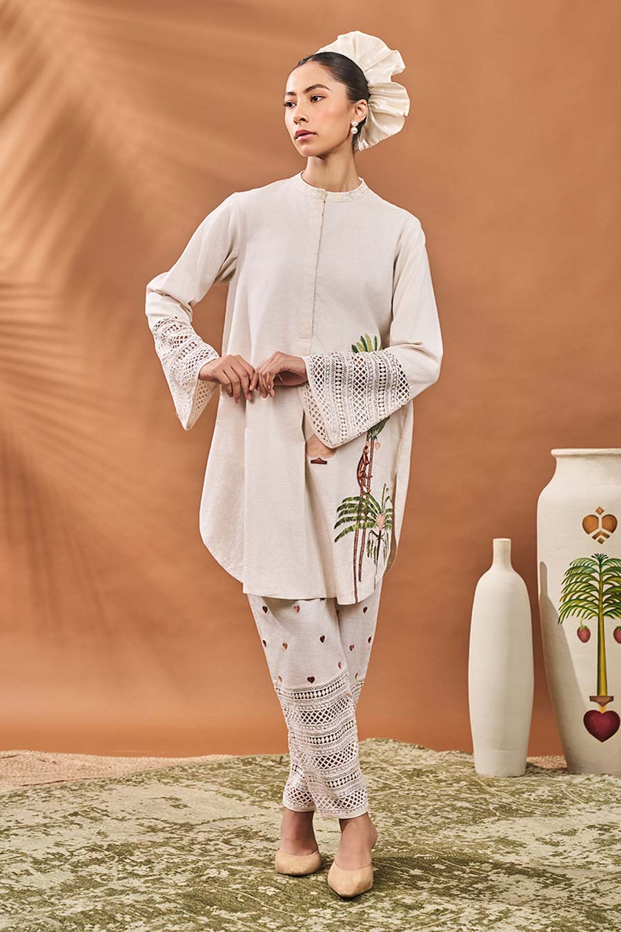 Ivory Blooming Board Tunic & Pant Set