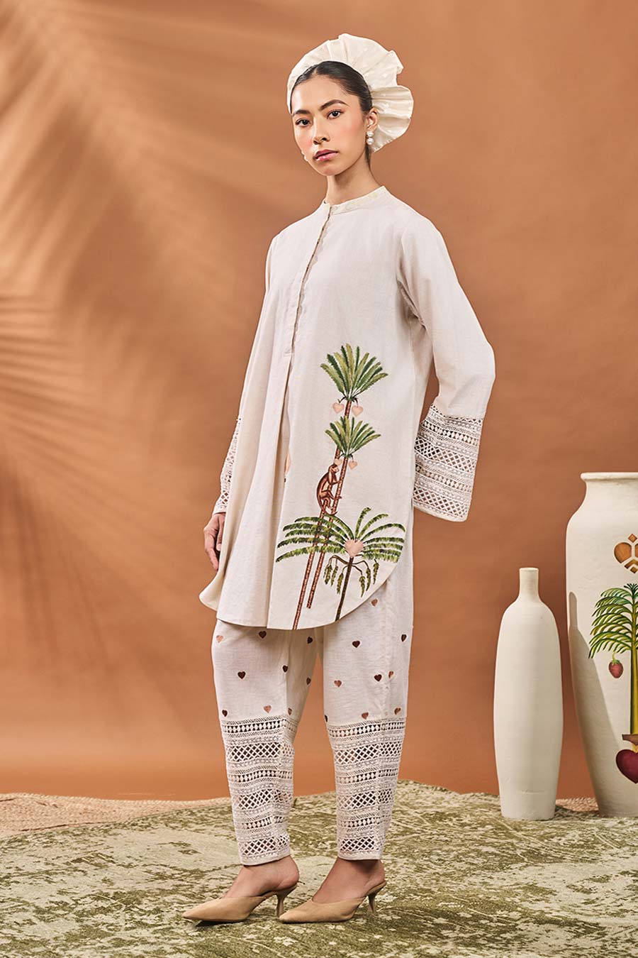 Ivory Blooming Board Tunic & Pant Set