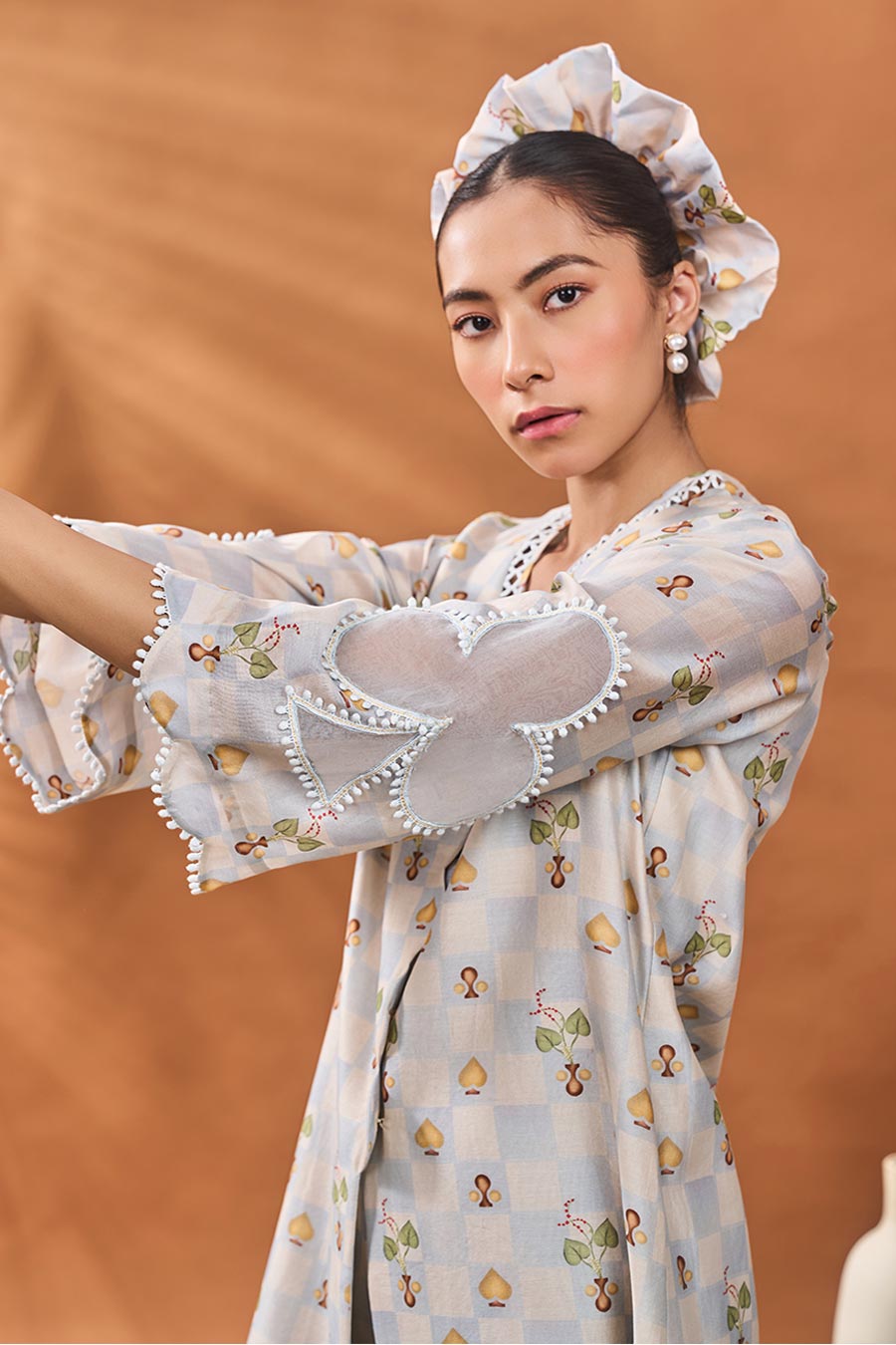 Powder Blue Checkers Bloom Tunic & Pant Set