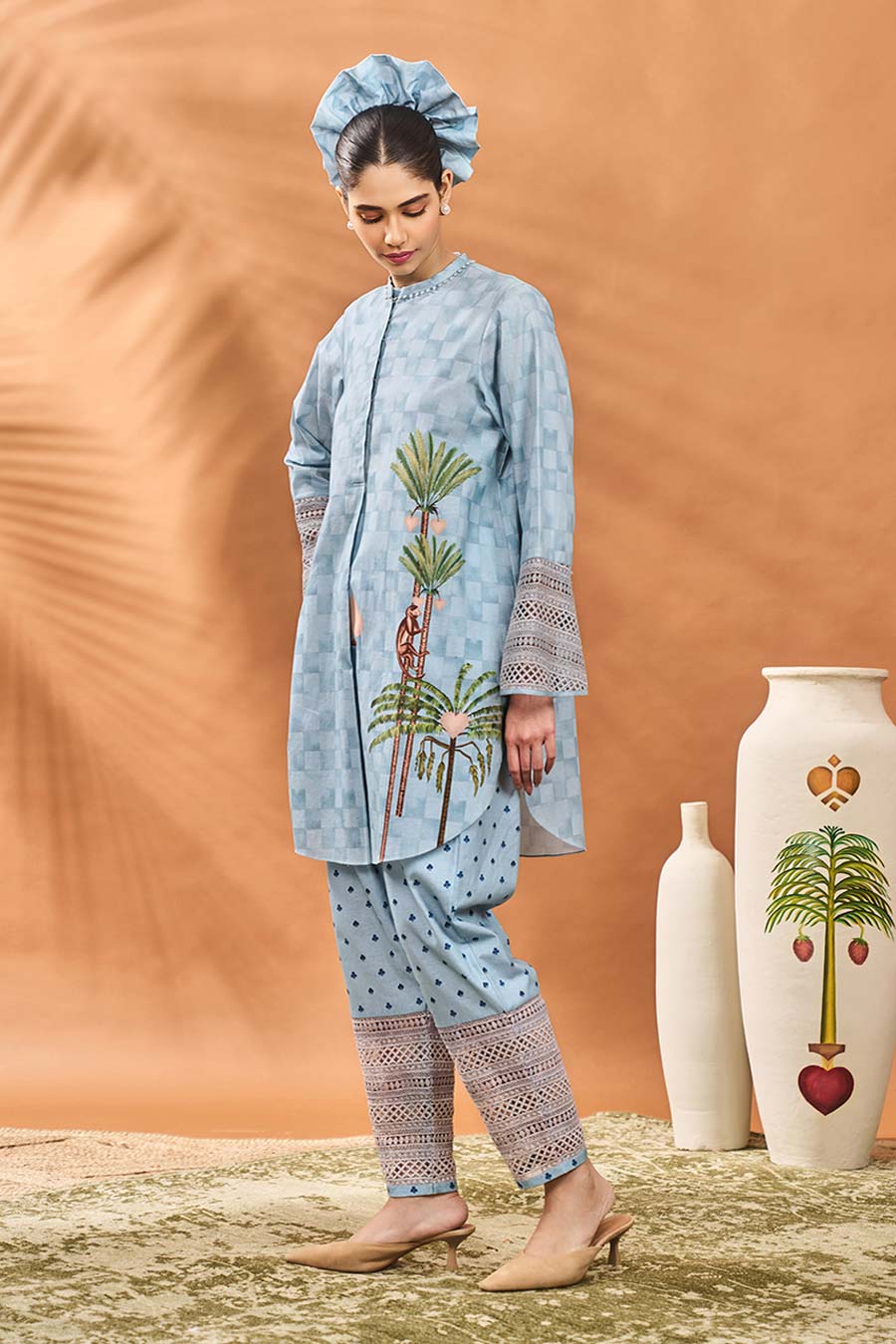 Blue Blooming Board Tunic & Pant Set