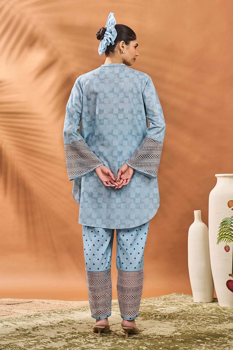 Blue Blooming Board Tunic & Pant Set