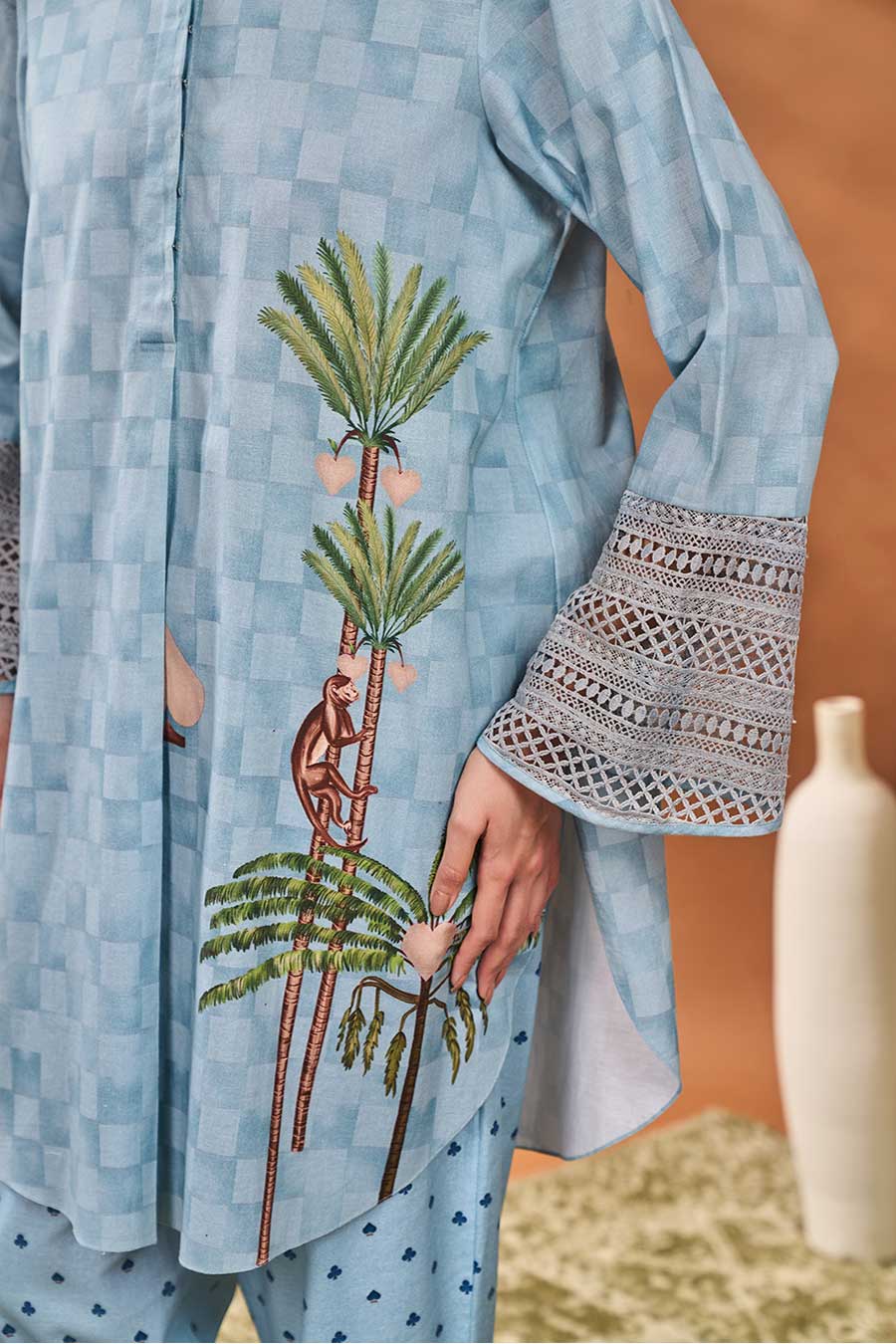 Blue Blooming Board Tunic & Pant Set