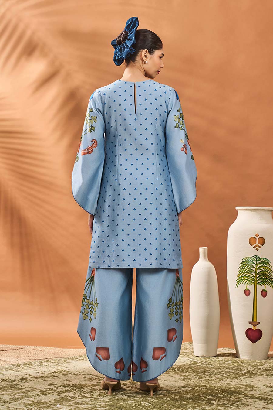 Powder Blue Spade Blossom Tunic & Pant Set