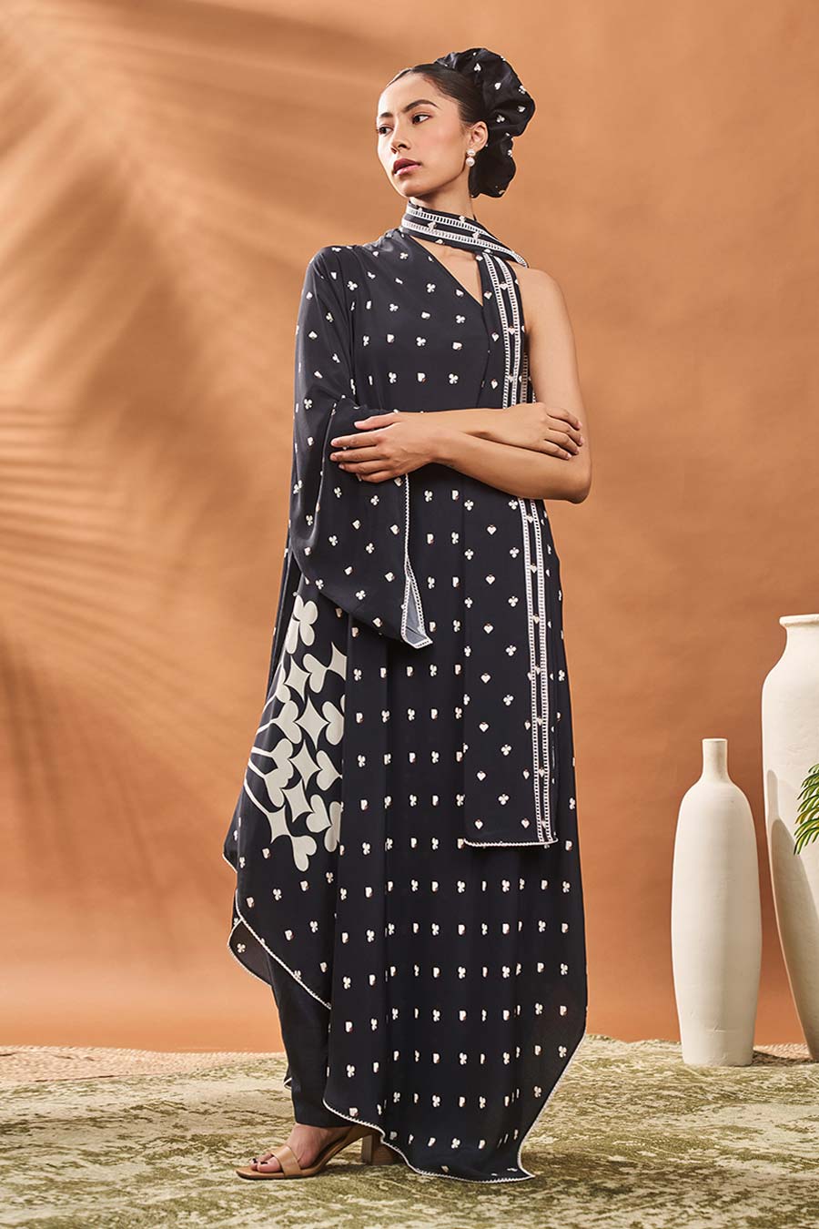 Black All Fours One-Shoulder Tunic & Pant Set
