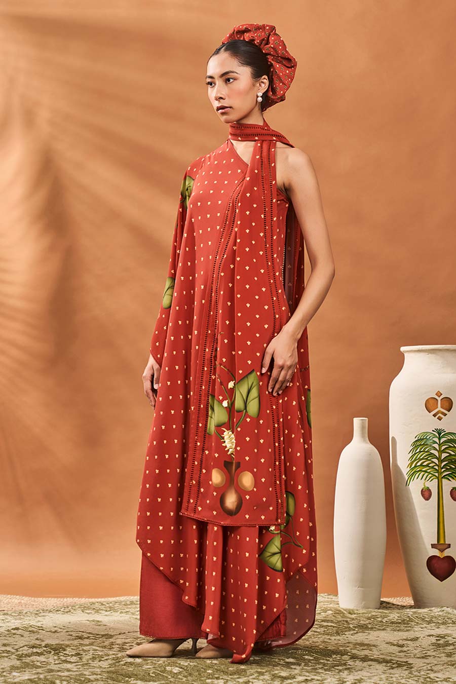 Red Meadow One-Shoulder Tunic & Pant Set