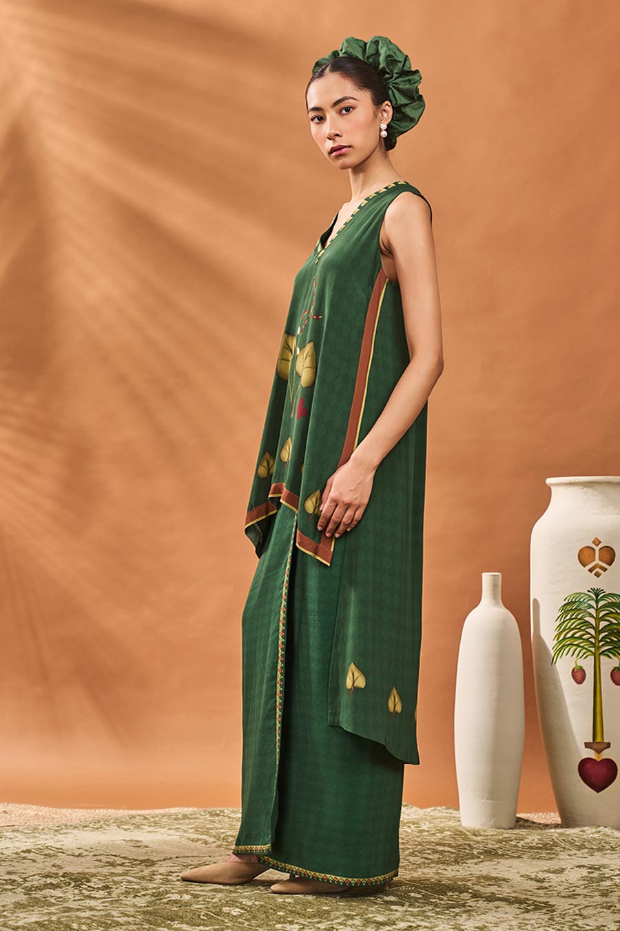 Green Clover Checks Top & Skirt Fusion Set