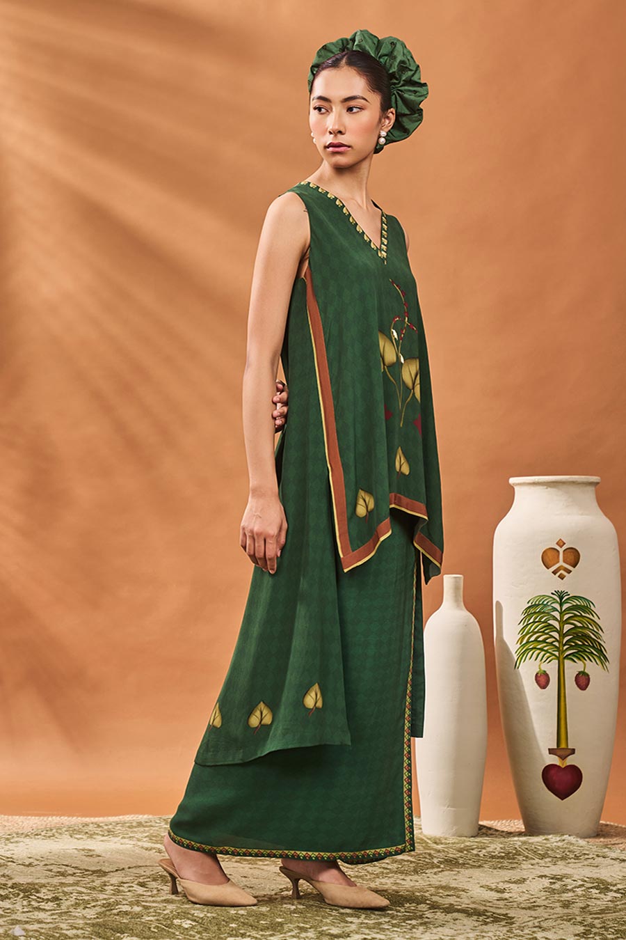 Green Clover Checks Top & Skirt Fusion Set